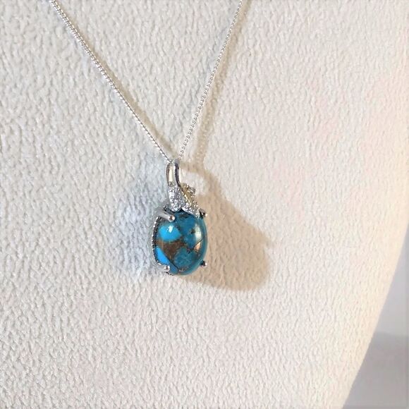 Turquoise Mojave Blue & Zircon Pendant Necklace - Picture 6 of 8